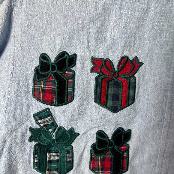 Vintage 90s Talbots Chambray Button Down Present Patch Cute Long Sleeve Shirt S - Picture 6 of 7